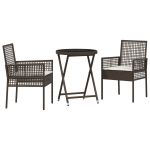 vidaXL Conjunto de Bistro de Jardim 3 Peças com Almofadas Castanho em Rattan Sintético - 3719545856