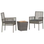 vidaXL Conjunto de Bistro de Jardim vidaXL com 3 Peças e Almofadas Cinza Rattan Poliéster - 868066604