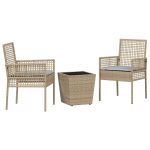vidaXL Conjunto de Bistro Jardim 3 Peças com Almofadas Bege em Polyrattan - 1632390731