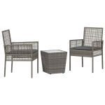 vidaXL Conjunto de Bistro de Jardim 3 Peças com Almofadas Cinza Vime Poly - 4059255770