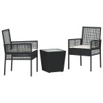 vidaXL Conjunto de Bistro de Jardim 3 Peças com Almofadas Preto Rattan Sintético - 536687350