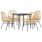 vidaXL Conjunto Jantar Jardim 5 Peças Vidro Vime Pe Castanho - 2033819762