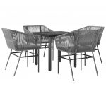 vidaXL Conjunto Jantar Jardim 5 Peças Almofadas Vidro Vime Cinzento Pe - 3270095542