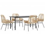 vidaXL Conjunto Jantar Jardim 5 Peças Almofadas Vidro Vime Pe Castanho - 3132439731