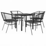 vidaXL Conjunto de Jantar Jardim 5 Peças Almofadas Vidro Vime Pe Preto - 3303274531