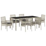 vidaXL Conjunto de Jantar de Jardim de 7 Peças com Almofadas Cinza Claro em Rattan Sintético - 3141295078