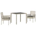 vidaXL Conjunto de Jantar de Jardim 3 Peças com Almofadas Cinza Claro em Rattan Sintético - 2995394509