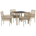vidaXL Conjunto de Jantar de Jardim 5 Peças com Almofadas Bege em Rattan Poliéster - 3690713603