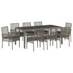 vidaXL Conjunto de Jantar de Jardim de 9 Peças com Almofadas Cinza em Rattan Sintético - 3036703737