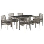 vidaXL Conjunto de Jantar de Jardim de 7 Peças com Almofadas Cinzento Rattan Poliéster - 1527646933