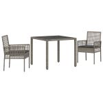 vidaXL Conjunto de Jantar de Jardim de 3 Peças com Almofadas Cinza em Rattan - 728039002