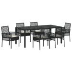 vidaXL Conjunto de Jantar de Jardim com 7 Peças e Almofadas em Rattan Preto - 394859754