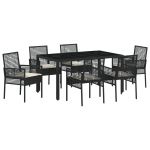 vidaXL Conjunto de Jantar de Jardim de 7 Peças com Almofadas em Rattan Preto - 1619928188