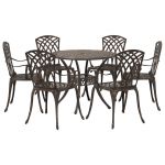 vidaXL Conjunto de Jantar de Jardim com 7 Peças em Alumínio Fundido Bronze - 709393844