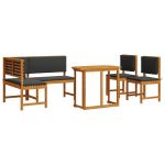 vidaXL Conjunto de Jantar de Jardim de 4 Peças com Almofadas em Madeira Maciça de Acácia - 1039659973