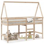 vidaXL Cama Alta com Escada e Telhado 80x200 cm Pinho Maciço - 1819769817