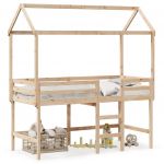 vidaXL Cama Alta com Escada e Telhado 90x190 cm Pinho Maciço - 4020474842