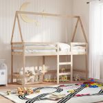 vidaXL Cama Alta com Escada e Telhado 90x190 cm Pinho Maciço - 2345621214