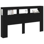 vidaXL Cabeceira de Armazenamento com Luzes led Carvalho Preto 180x18,5x103,5 cm - 1156505488
