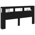 vidaXL Cabeceira de Armazenamento com Luzes led Carvalho Preto 200x18,5x103,5 cm - 3722939946