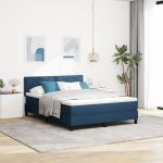 vidaXL Cama Box com Colchão & led Azul 160x200 cm Tecido - 1714574602