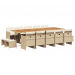 vidaXL 15 Peças Conjunto de Jantar para Jardim com Almofadões Vime Pe Bege - 1127131031