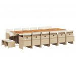 vidaXL 17 Peças Conjunto de Jantar para Jardim com Almofadões Vime Pe Bege - 3023828986