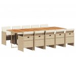 vidaXL 11 Peças Conjunto de Jantar para Jardim com Almofadões Vime Pe Bege - 3990705858