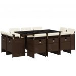vidaXL 11 Peças Conjunto Jantar para Jardim com Almofadões Vime Pe Castanho - 147094961