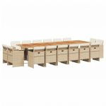 vidaXL 17 Peças Conjunto de Jantar para Jardim com Almofadões Vime Pe Bege - 3516225737