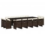 vidaXL 15 Peças Conjunto Jantar para Jardim com Almofadões Vime Pe Castanho - 1871284320