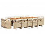 vidaXL 15 Peças Conjunto de Jantar para Jardim com Almofadões Vime Pe Bege - 645925028