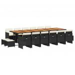 vidaXL 17 Peças Conjunto de Jantar para Jardim com Almofadões Vime Pe Preto - 758294080