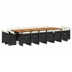 vidaXL 17 Peças Conjunto de Jantar para Jardim com Almofadões Vime Pe Preto - 1218185587