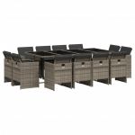 vidaXL 13 Peças Conjunto Jantar para Jardim com Almofadões Vime Pe Cinzento - 4019972251