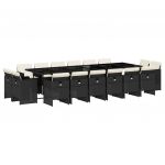vidaXL 17 Peças Conjunto de Jantar para Jardim com Almofadões Vime Pe Preto - 3364776328