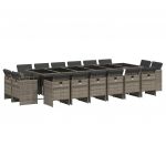 vidaXL 17 Peças Conjunto de Jantar para Jardim com Almofadões Vime Pe Cinzento - 569232573