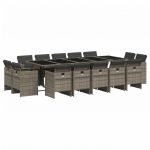 vidaXL 15 Peças Conjunto Jantar para Jardim com Almofadões Vime Pe Cinzento - 412006646