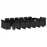 vidaXL 17 Peças Conjunto de Jantar para Jardim com Almofadões Vime Pe Preto - 3213449502