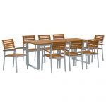 vidaXL Conjunto de Jantar para Jardim de 9 Peças em Madeira Sólida de Acácia e Metal - 3733758235