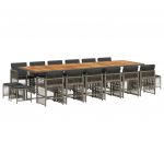 vidaXL 17 Peças Conjunto de Jantar para Jardim com Almofadões Vime Pe Cinzento - 2187872261