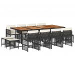 vidaXL 13 Peças Conjunto de Jantar P/jardim com Almofadões Vime Pe Preto - 2057517573