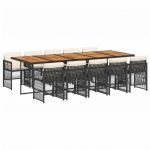 vidaXL 11 Peças Conjunto de Jantar para Jardim com Almofadões Vime Pe Preto - 2129645257