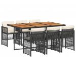 vidaXL 7 Peças Conjunto de Jantar para Jardim com Almofadões Vime Pe Preto - 1164959840