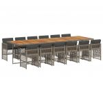 vidaXL 13 Peças Conjunto Jantar para Jardim com Almofadões Vime Pe Cinzento - 1365889515