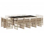 vidaXL 13 Peças Conjunto de Jantar para Jardim com Almofadões Vime Pe Bege - 2508753203