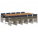 vidaXL 11 Peças Conjunto Jantar para Jardim com Almofadões Vime Pe Cinzento - 166264415