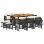 vidaXL 11 Peças Conjunto de Jantar para Jardim com Almofadões Vime Pe Preto - 322258918