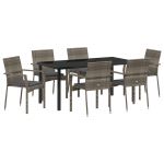 vidaXL Conjunto de Jantar de Jardim de 7 Peças com Almofadas Cinza Rattan Sintético - 3710038409