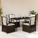 vidaXL 5 Peças Conjunto Jantar para Jardim com Almofadões Vime Pe Castanho - 3800036936